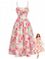 Robe Midi Rose Bretelles À Fleurs Années 1940