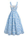 Robe Évasée Col Carré Nuit Étoilée à Nœud Bleue Années 1940 5