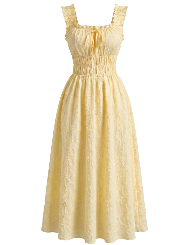 Col Carré Texturé Smoked Waist à Volants Bride Robe Années 1940 4