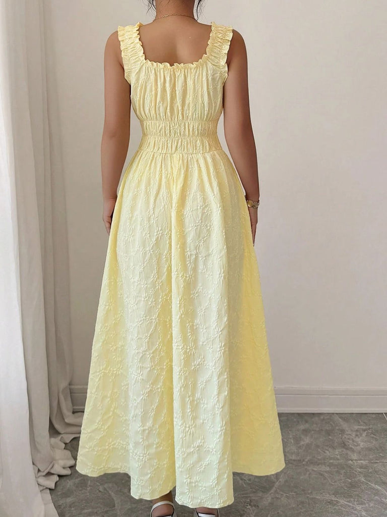 Col Carré Texturé Smoked Waist à Volants Bride Robe Années 1940 7