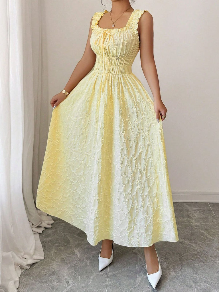 Col Carré Texturé Smoked Waist à Volants Bride Robe Années 1940 8