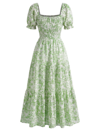 Robe Florale Col Carré Froissé Années 1940 2