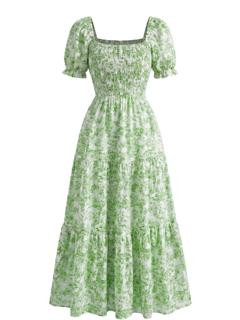 Robe Florale Col Carré Froissé Années 1940 3