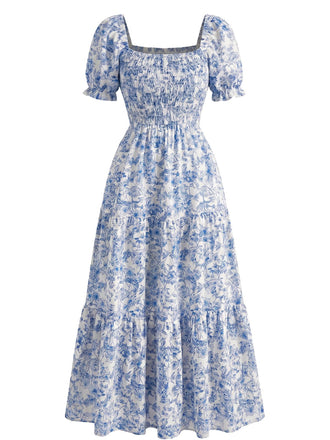 Robe Florale Col Carré Froissé Années 1940 4