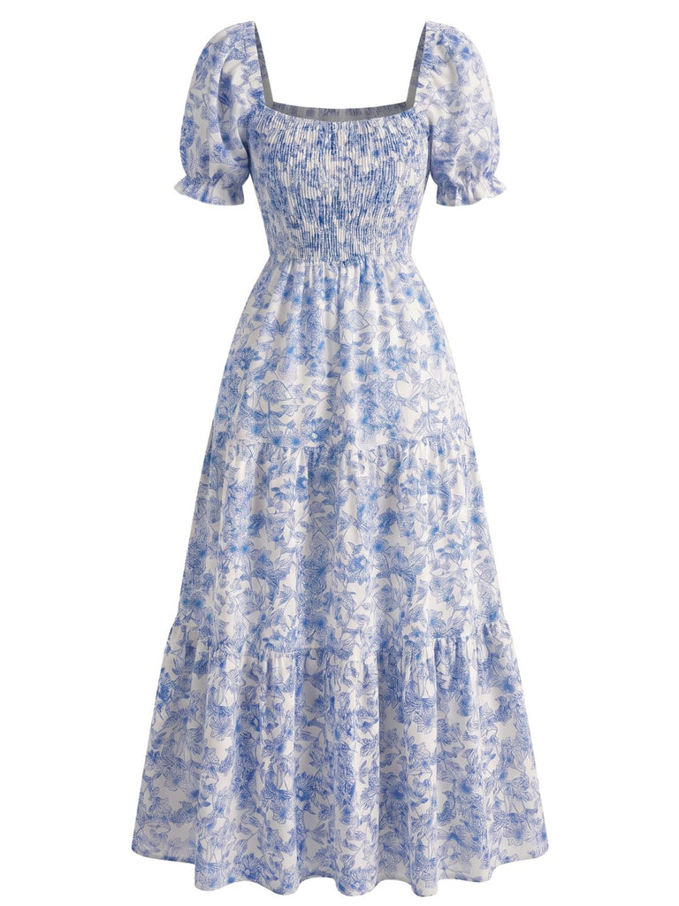 Robe Florale Col Carré Froissé Années 1940 5