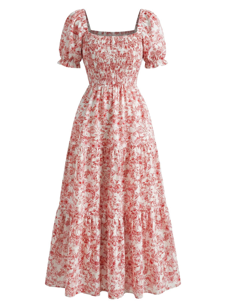 Robe Florale Col Carré Froissé Années 1940 6