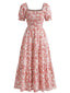 Robe Rose Petites Fleurs Manches Bouffantes Froncée Années 1940