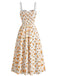 Robe Midi Ligne A Fendue Froncée à Nœud Floral Fruité Années 40