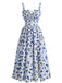 Robe Midi Ligne A Fendue Froncée à Nœud Floral Fruité Années 40