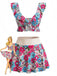 Ensemble Tankini Col Cœur à Volants Floral Multicolore Années 1940