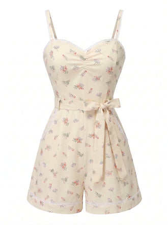 Combishort bretelles patchwork pois beige années 1940