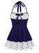 [Prévente] Maillot de Bain à Jupe Halter à Pois Patchwork Rouge Années 1940 3