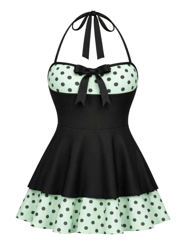 Robe de Bain Dos-Nu Patchwork à Pois Noire Années 1940