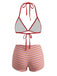 Ensemble Bikini Triangle Côtelé Dos-Nu Rayé Rouge Années 1940