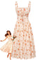 Robe midi florale col carré et lien nouer sur le devant années 1940