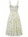 Florale Noué Devant Col Carré Midi Robe Années 1940 10