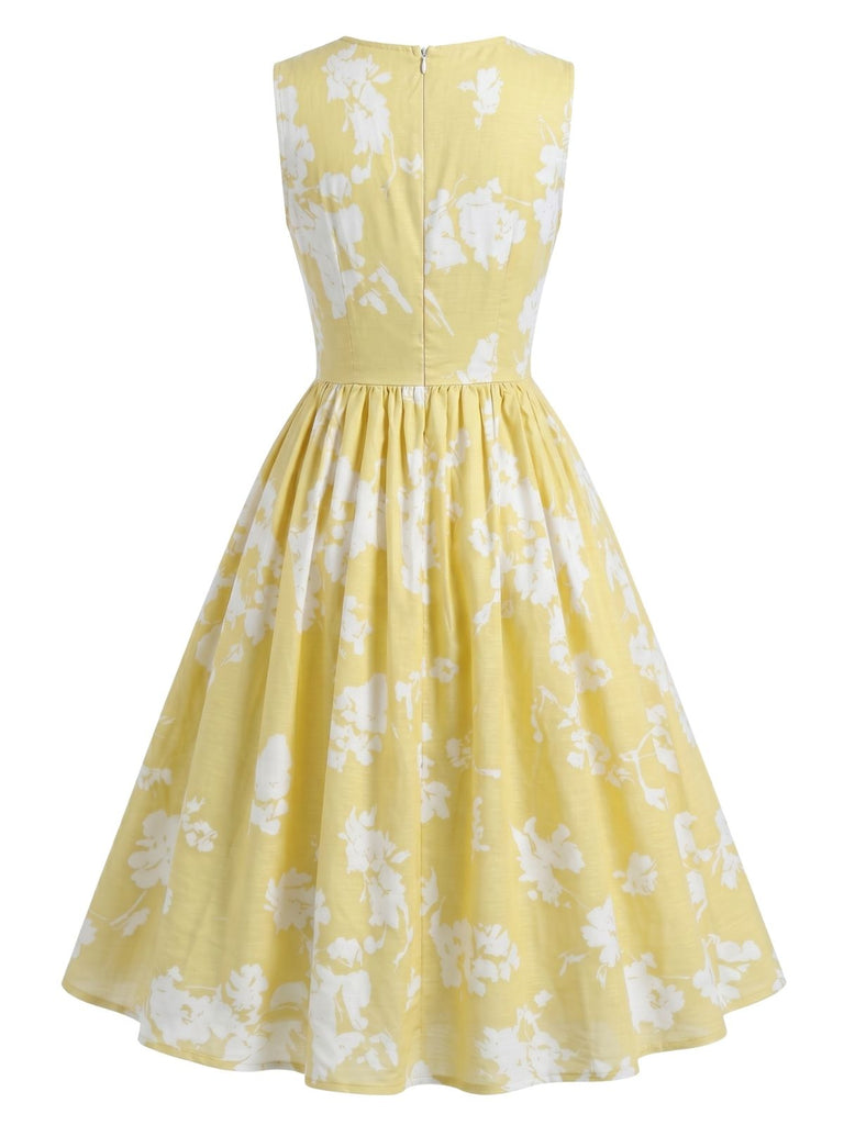 Robe Plissée Sans Manches à Ligne A Floral Années 40