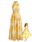 Robe sans manches motif floral et effet tie-dye années 1940