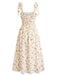 Robe Col Cœur à Bretelles Nouées Petites Fleurs Beige Années 1950