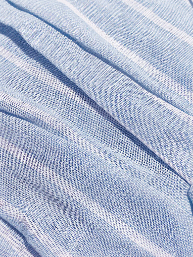 Blue 1950s Vertical Striped Johnny Collar Criss-Cross Dress - vintage dress, retro fashion, rockabilly