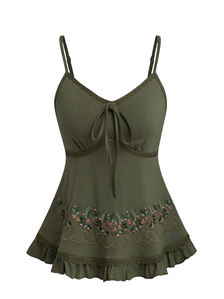 Top Cami Brodé Floral avec Dentelle Années 50