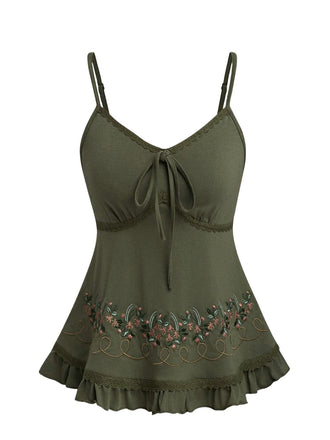 Top Cami Brodé Floral avec Dentelle Années 50