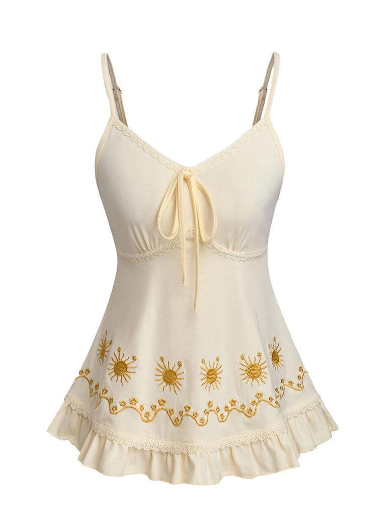 Top Cami Brodé Floral avec Dentelle Années 50