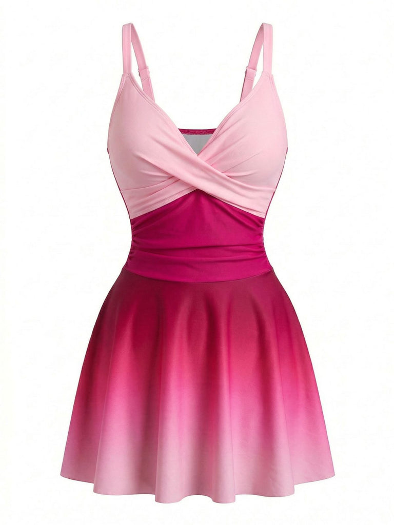 Robe de Bain Une Pièce Torsadée Dégradé Effet Miroir Années 1940 6