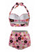 Maillot de bain dos nu à lacets imprimé floral noir des années 1950