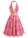 Robe rose poudré à fleurs col en V années 50