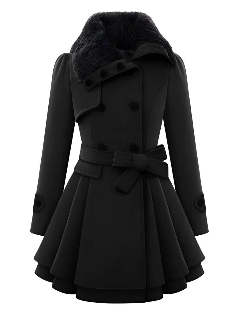 Manteau en hiver cintré à col en fourrure de Noël Chic