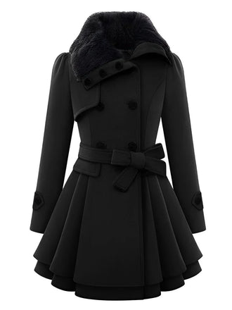Manteau en hiver cintré à col en fourrure de Noël Chic