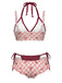 [Prévente] Ensemble Bikini Double Couche Halter à Carreaux avec Nœud Vert Années 1950 3