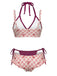 [Prévente] Ensemble Bikini Double Couche Halter à Carreaux avec Nœud Vert Années 1950 6