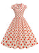 Robe Évasée à Pois Col à Revers Manches Courtes Années 1950