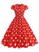 Robe Évasée à Pois Col à Revers Manches Courtes Années 1950 4