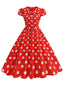 Robe Rouge à Pois Col à Revers Manches Courtes Années 1950