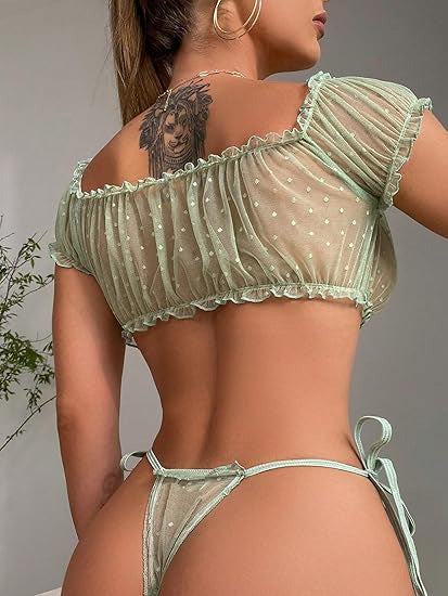 Épaules Dénudées à Pois Résille Lingerie Ensemble Années 1950 11