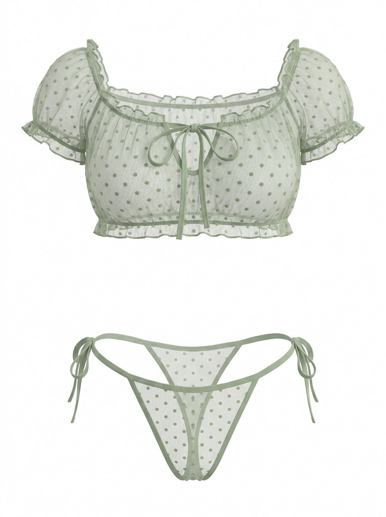 Épaules Dénudées à Pois Résille Lingerie Ensemble Années 1950 9
