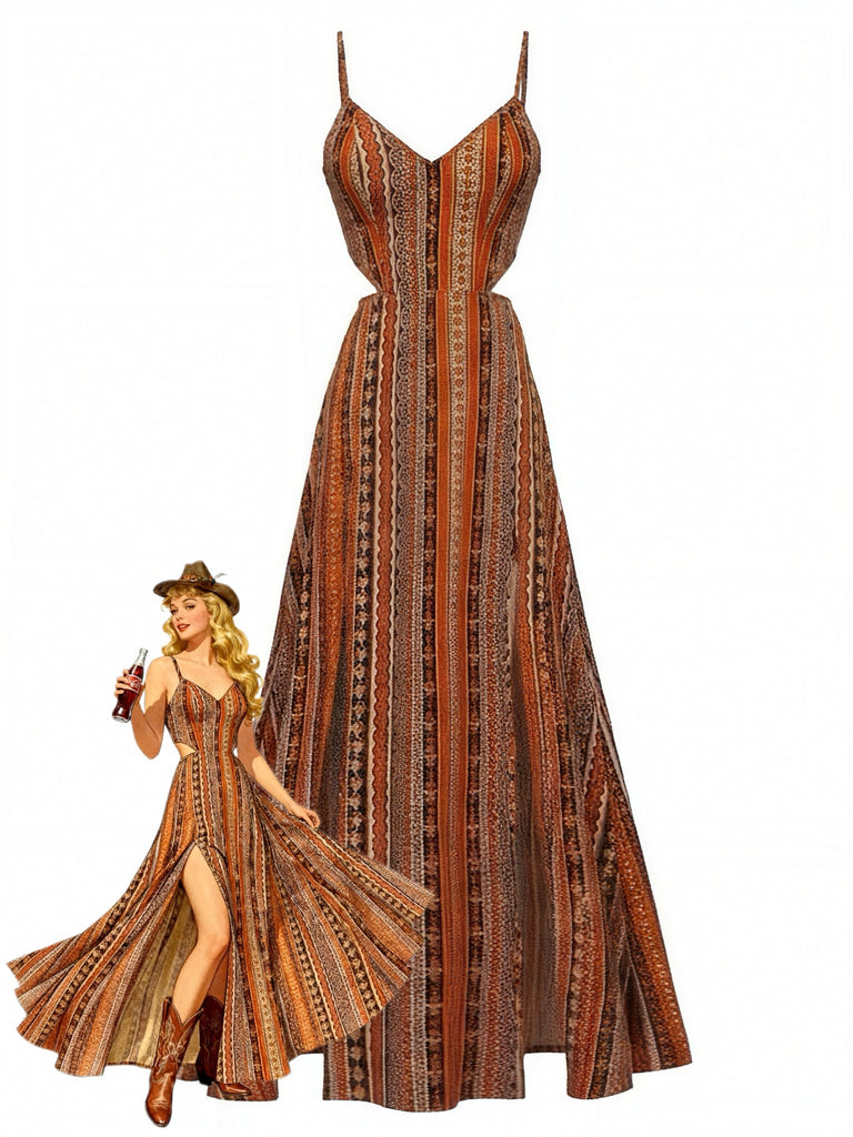 Robe Maxi à Bretelles Fines Style Boho Années 70