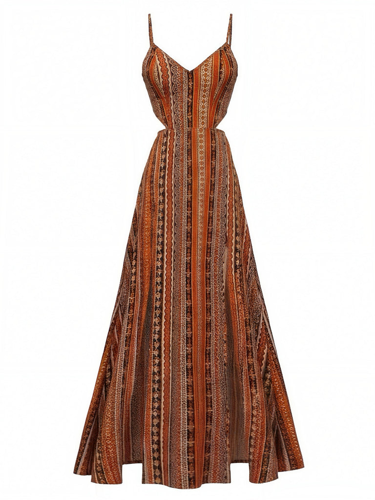Robe Maxi à Bretelles Fines Style Boho Années 70