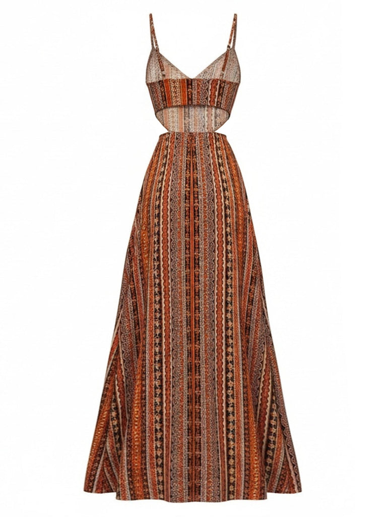 Robe Maxi à Bretelles Fines Style Boho Années 70