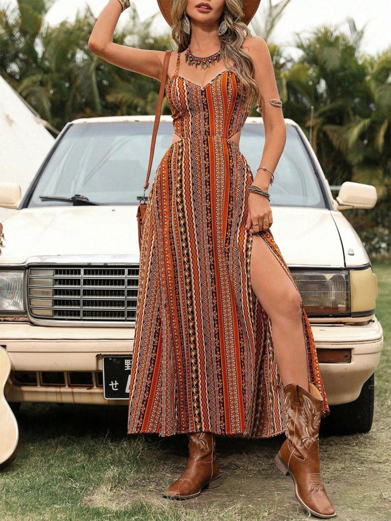 Robe Maxi à Bretelles Fines Style Boho Années 70