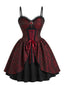Robe gothique en jacquard à pierres précieuses roses et dentelle années 1950