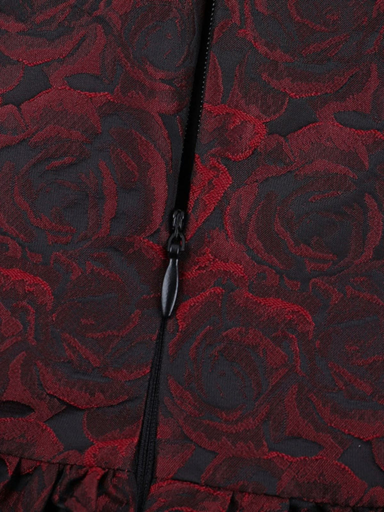 Robe gothique en jacquard à pierres précieuses, roses et dentelle années 1950 - 6