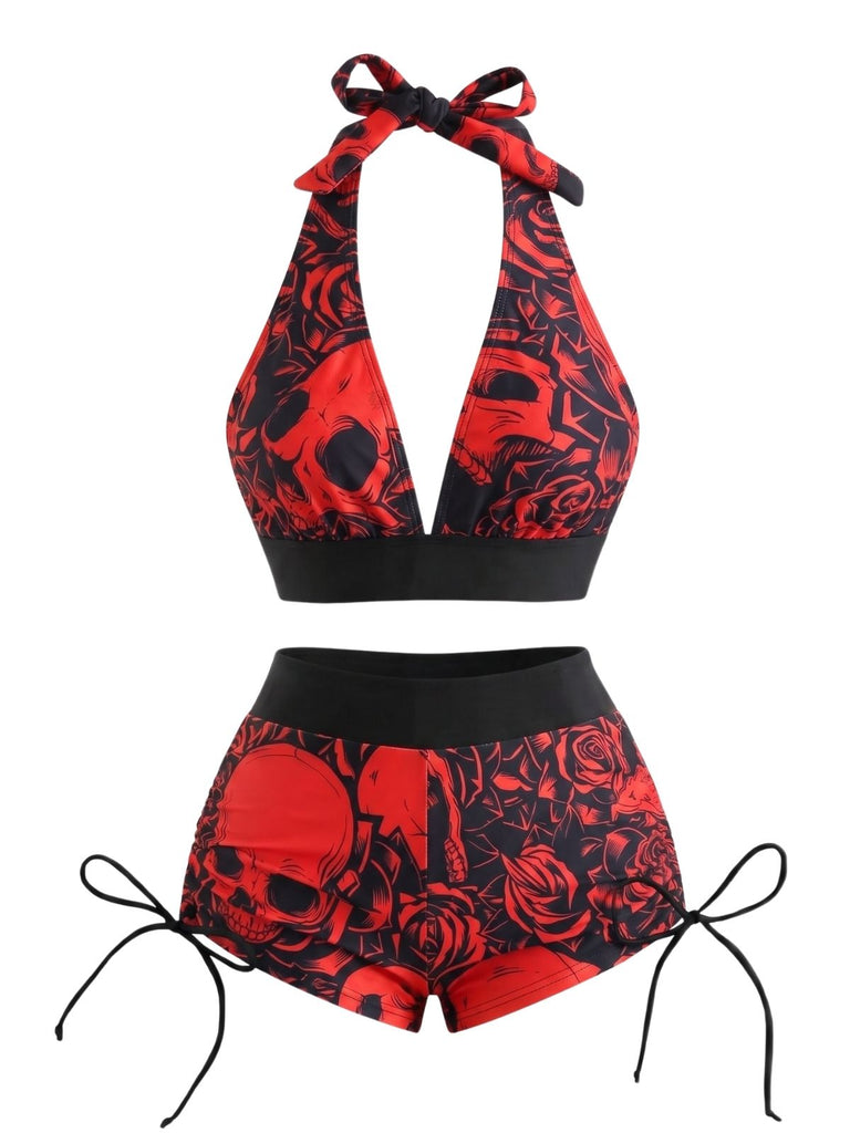 Ensemble Bikini Tête de Mort Gothique Halter Années 1950 7