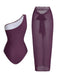 1950s One-Shoulder Ruched Tummy Control One-Piece Swimsuit & Cover-Up - vintage swimsuit, pin-up style