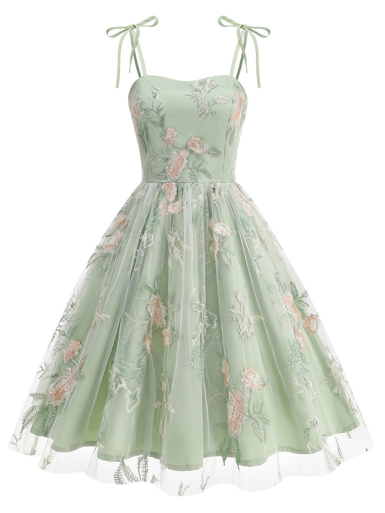 Noué-Bride Florale Brodée Tulle Robe Années 1950 19