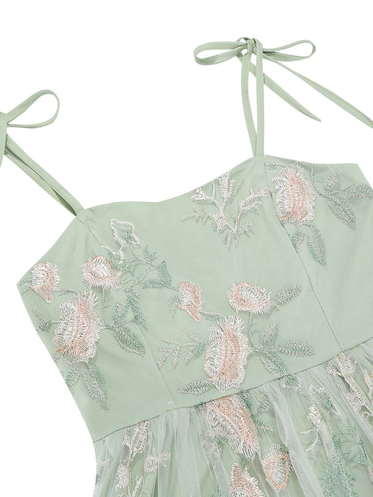 Noué-Bride Florale Brodée Tulle Robe Années 1950 21