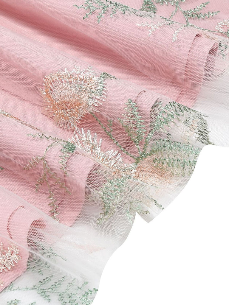 Noué-Bride Florale Brodée Tulle Robe Années 1950 8